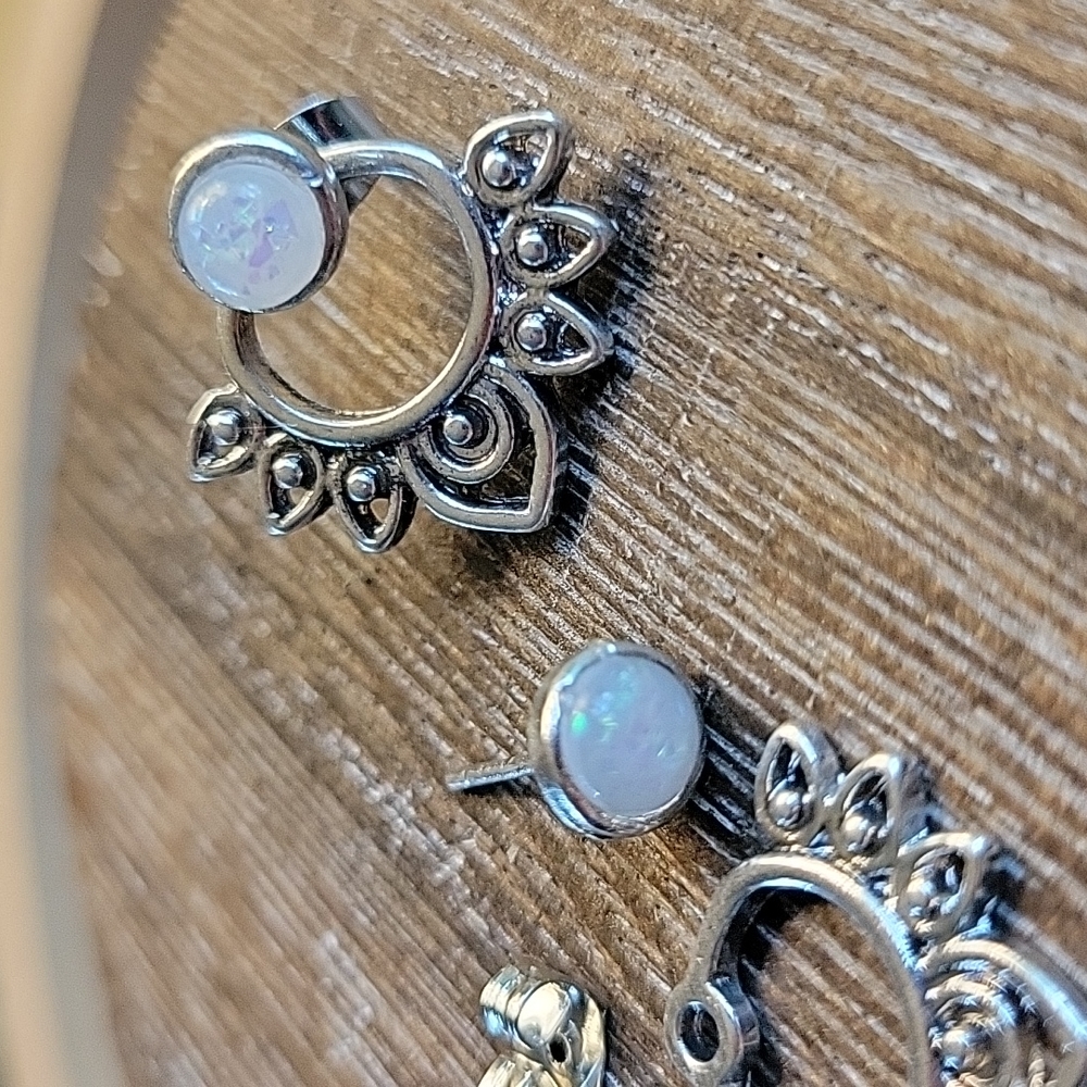 💥RESTOCKED💥Zen Lotus Silver and Opalescent Moonstone Jacket Earrings - Picture 4 of 5